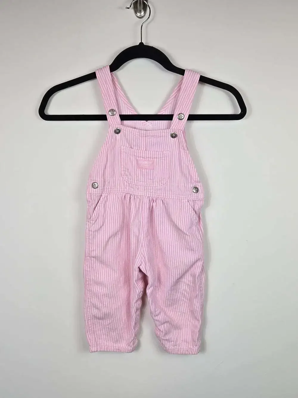 Vintage OshKosh B’Gosh Pink Stripe Overalls 18M Girls Cotton Railroad